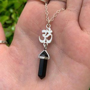 Obsidian Point Om Symbol Sterling Silver Pendant, Protection Stone, Grounding